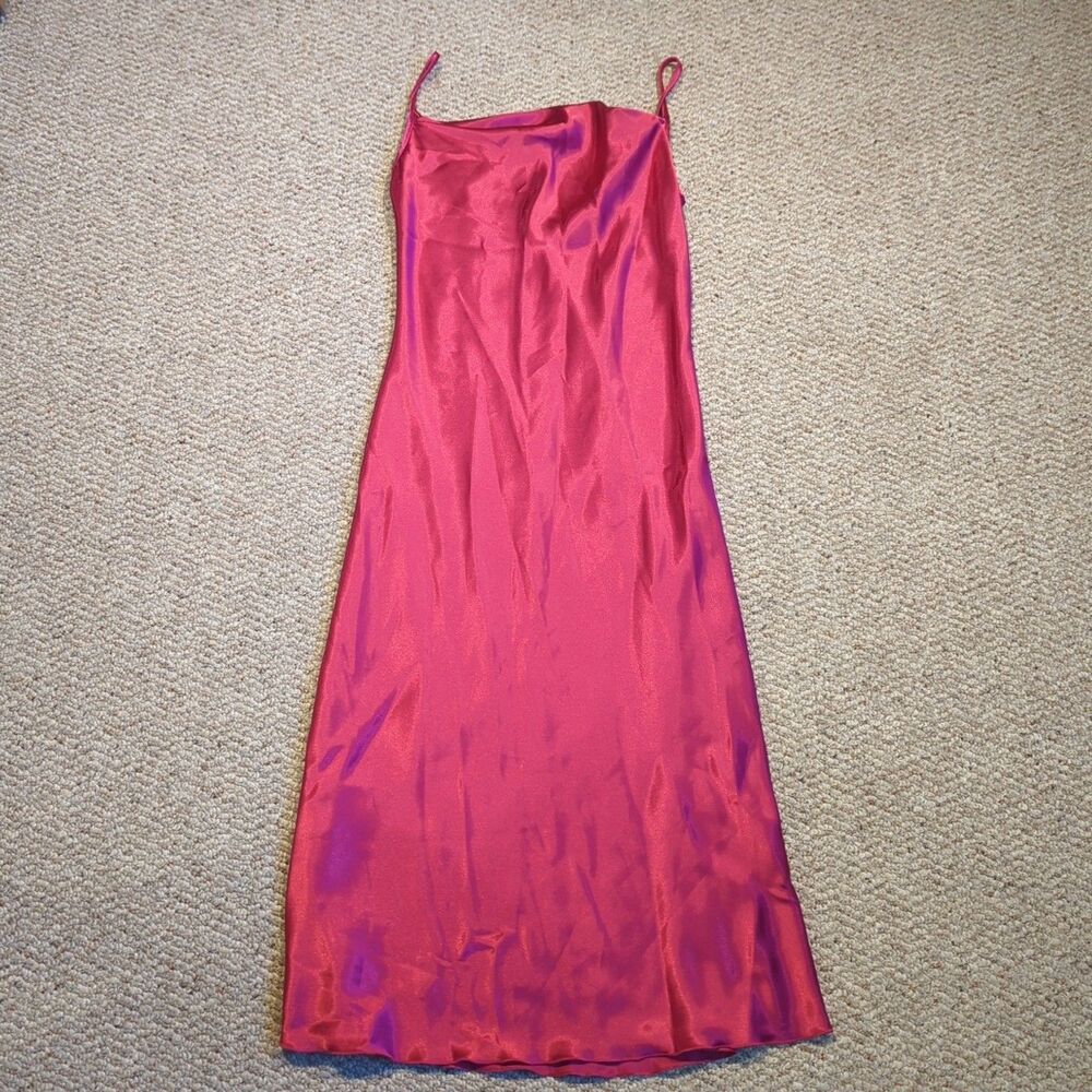 VIntage Y2K Bebe Satin Slip Maxi Dress Womens XS Pink Cowl Neck Formal Prom